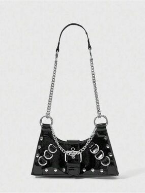 Goth Punk Vinyl Chain-Detail Bondage Mini Purse 🖤